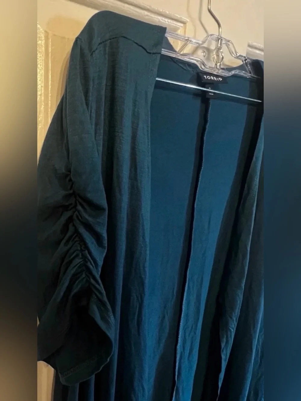 Torrid Long Open Duster Cardigan Lightweight Sweater Teal Blue Size Large GUC